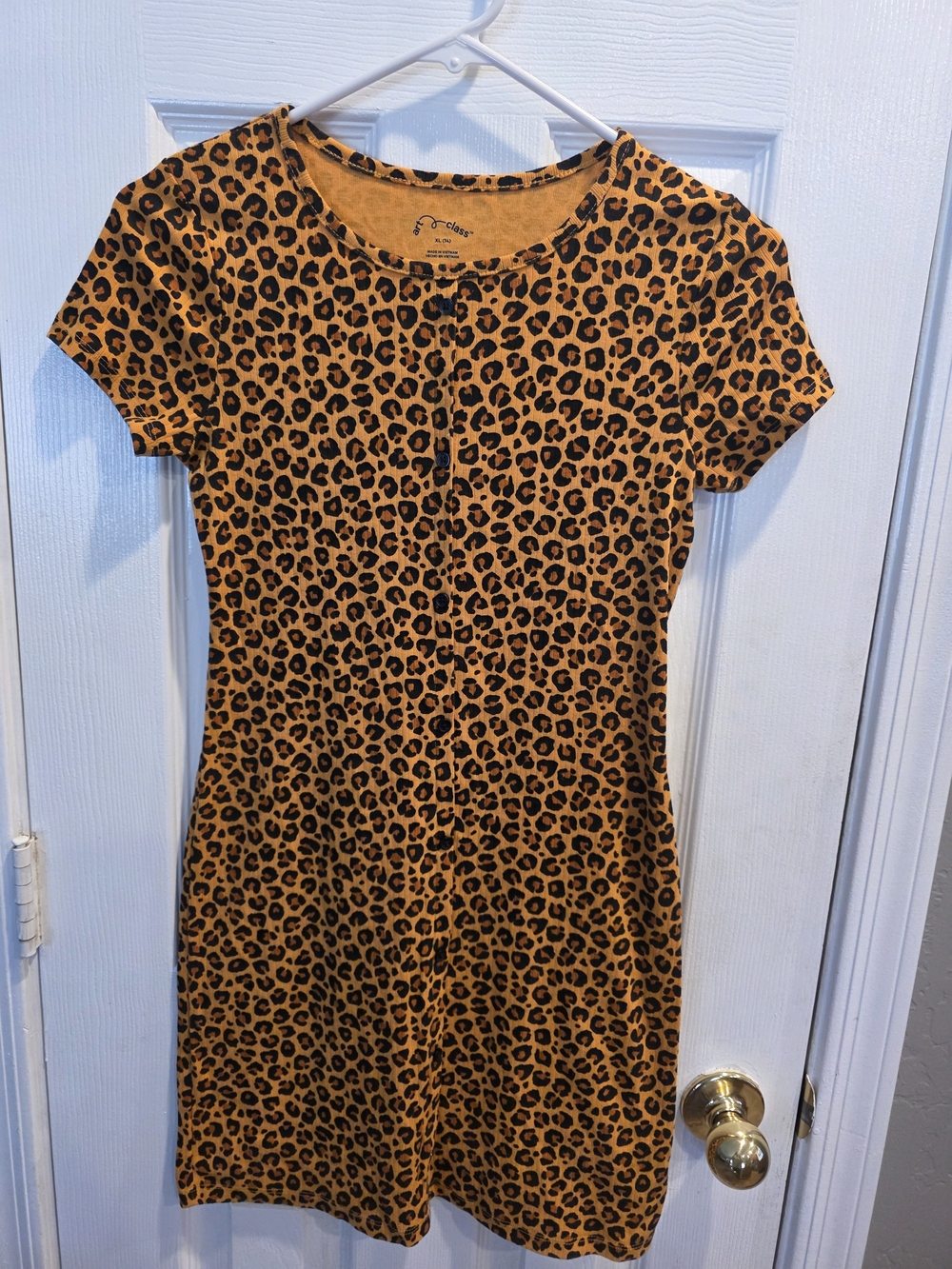 art class Girls' Leopard Print Short Sleeve Dress in Mustard and Black